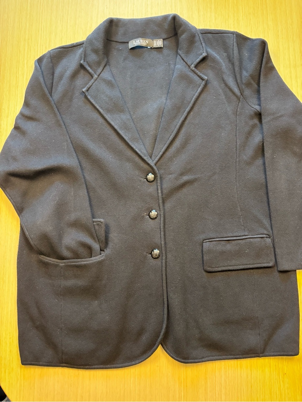 Lauren Ralph Lauren Black Label Sz 1X Black Knit Blazer Crest Button Jacket